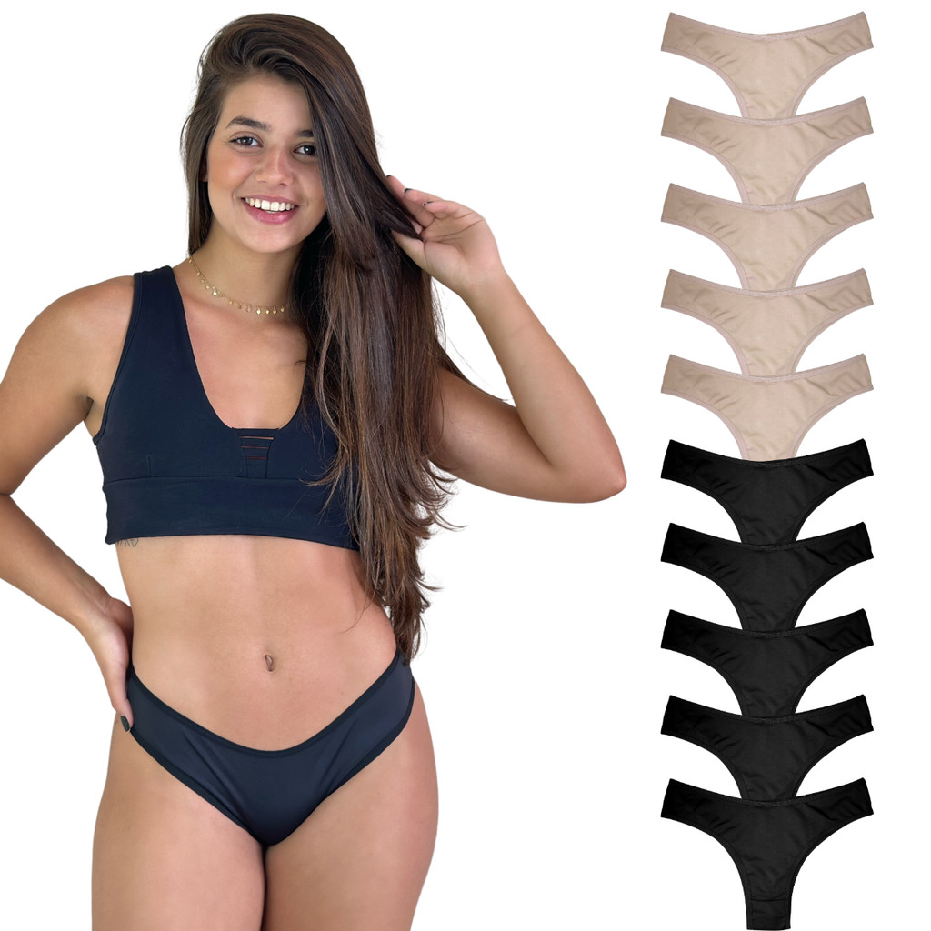 Kit 10 Calcinhas Feminina Tanga Conforto Forro Algodão- VIÉRE