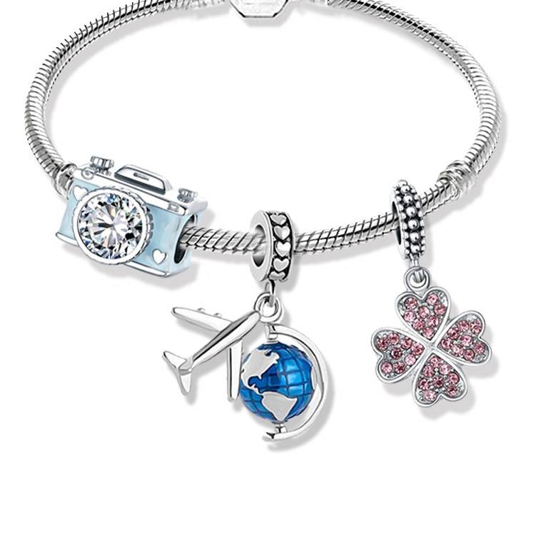 Pulseira de Prata 925  com 3 Pingentes de Placa de Cartilagem Clássica, Pode ser Aberta,Co...