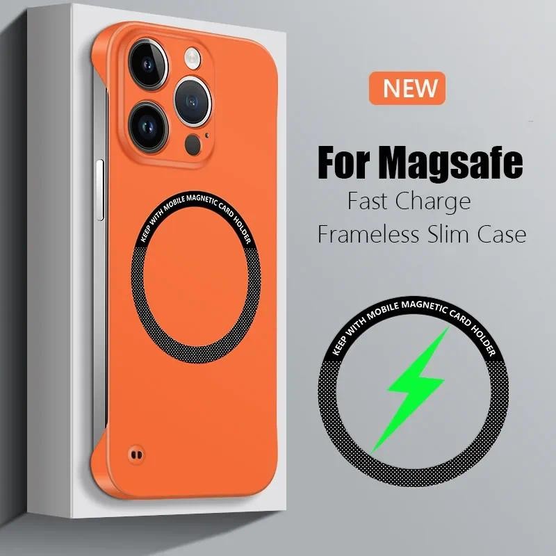 Magnético Sem Moldura Para Magsafe Caso Fino iPhone 16 13 12 15 Pro Plus Max X XS XR Carregamento Fio Capa Traseira Dura