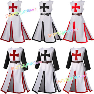 - JINN-Robes Medievais Masculinos Cavaleiro Templário Cosplay Crusader Sobrecoat Longo Manga Curta Top Traje De Reagniçã