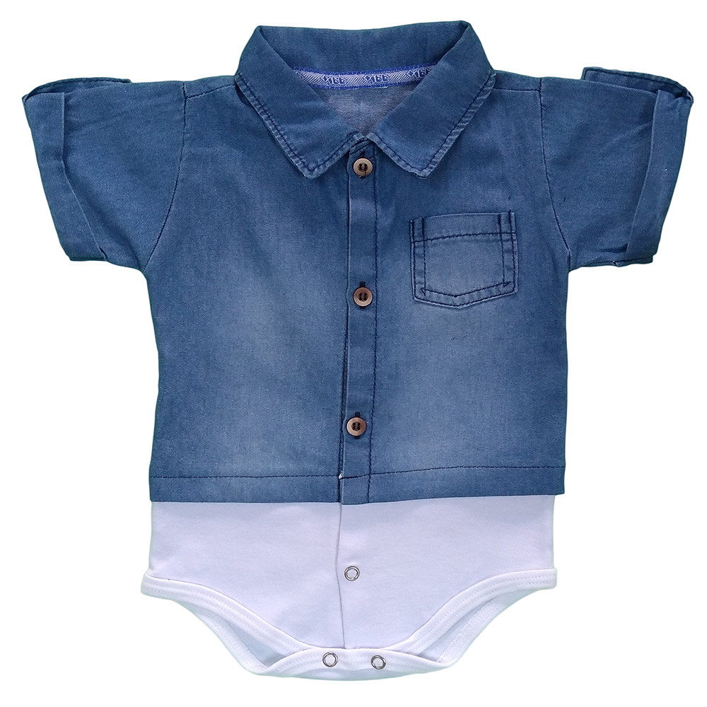 Body Bebê Camisa Jeans Manga Curta Estiloso Para Menino