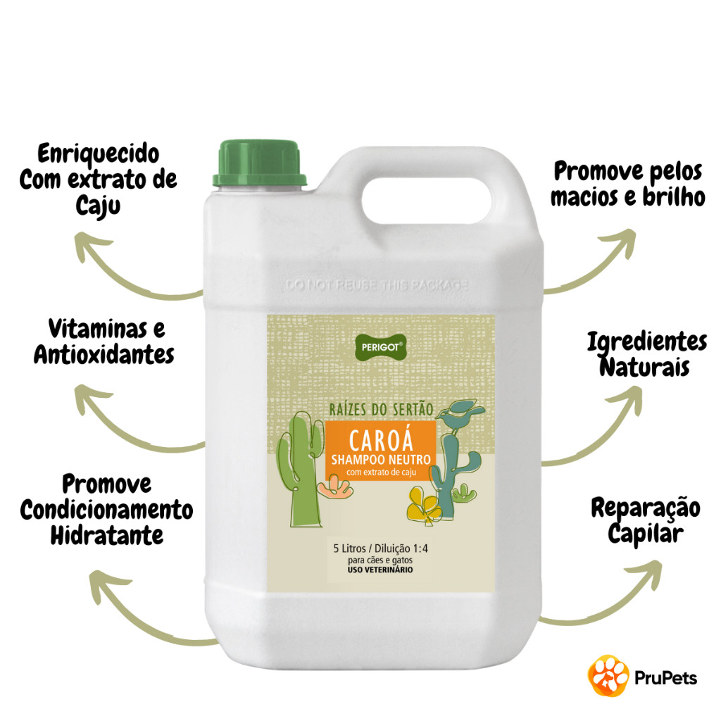 Shampoo Neutro Caroá Raízes do Sertão 5 Litros Cães e Gatos Perigot