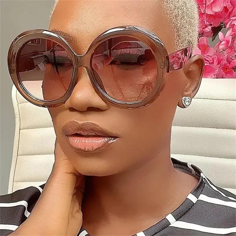 Vintage Grande Redondo Óculos De Sol Feminino Marrom Gradiente Oversized Moda Marca Luxo Designer Tons