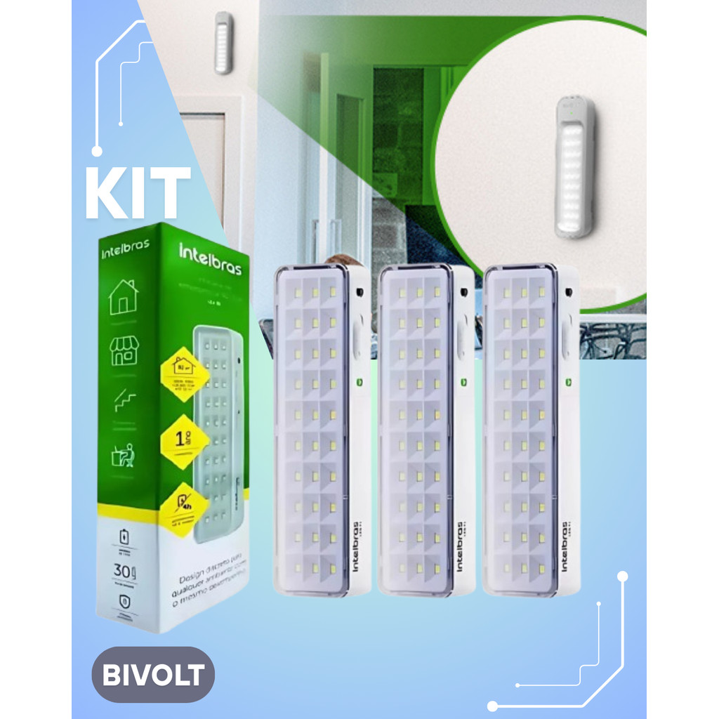 Kit 3 Lâmpada luminária de emergência Intelbras led em Oferta na Shopee