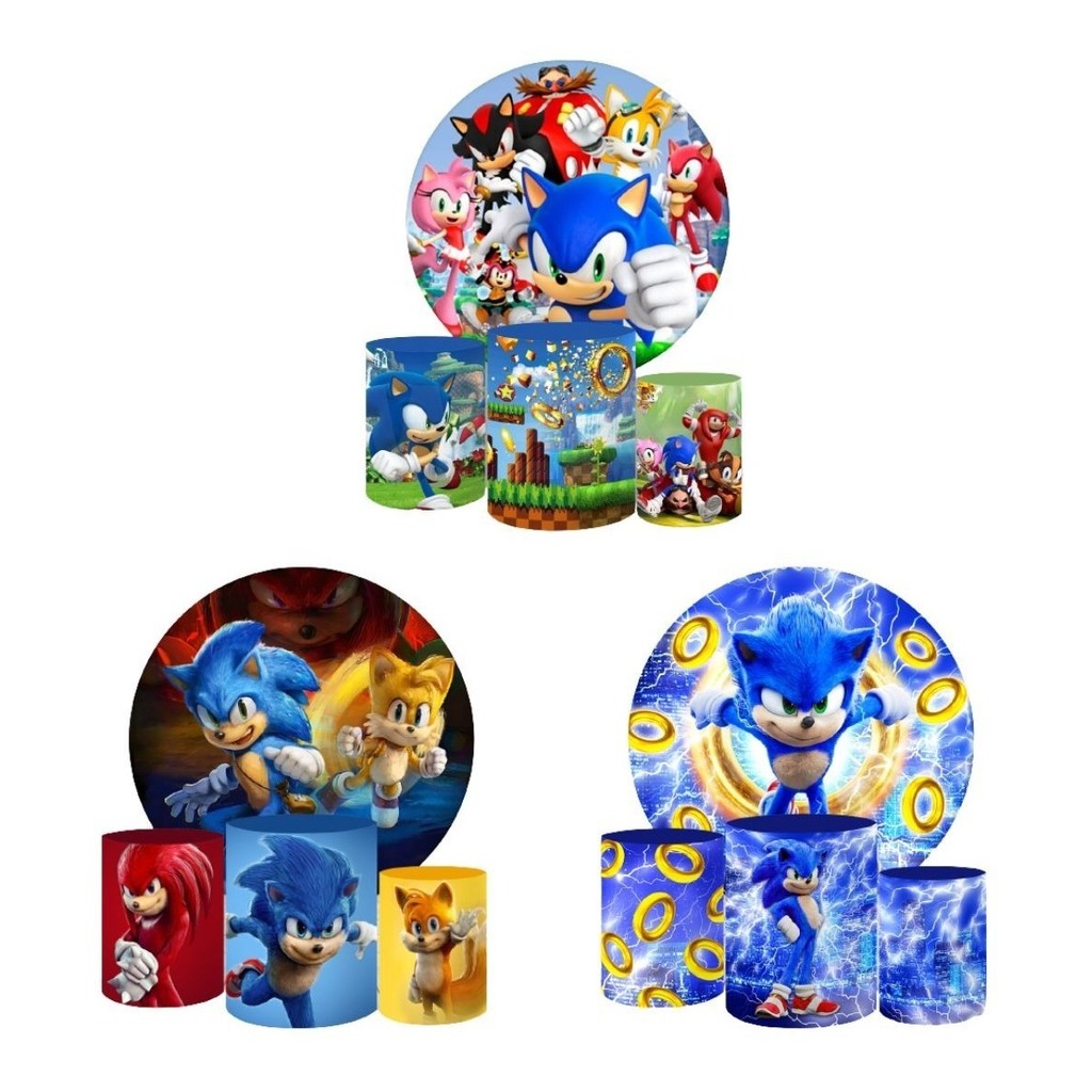 Painel Redondo E Capas De Cilindro Sublimados Sonic em Oferta na Shopee