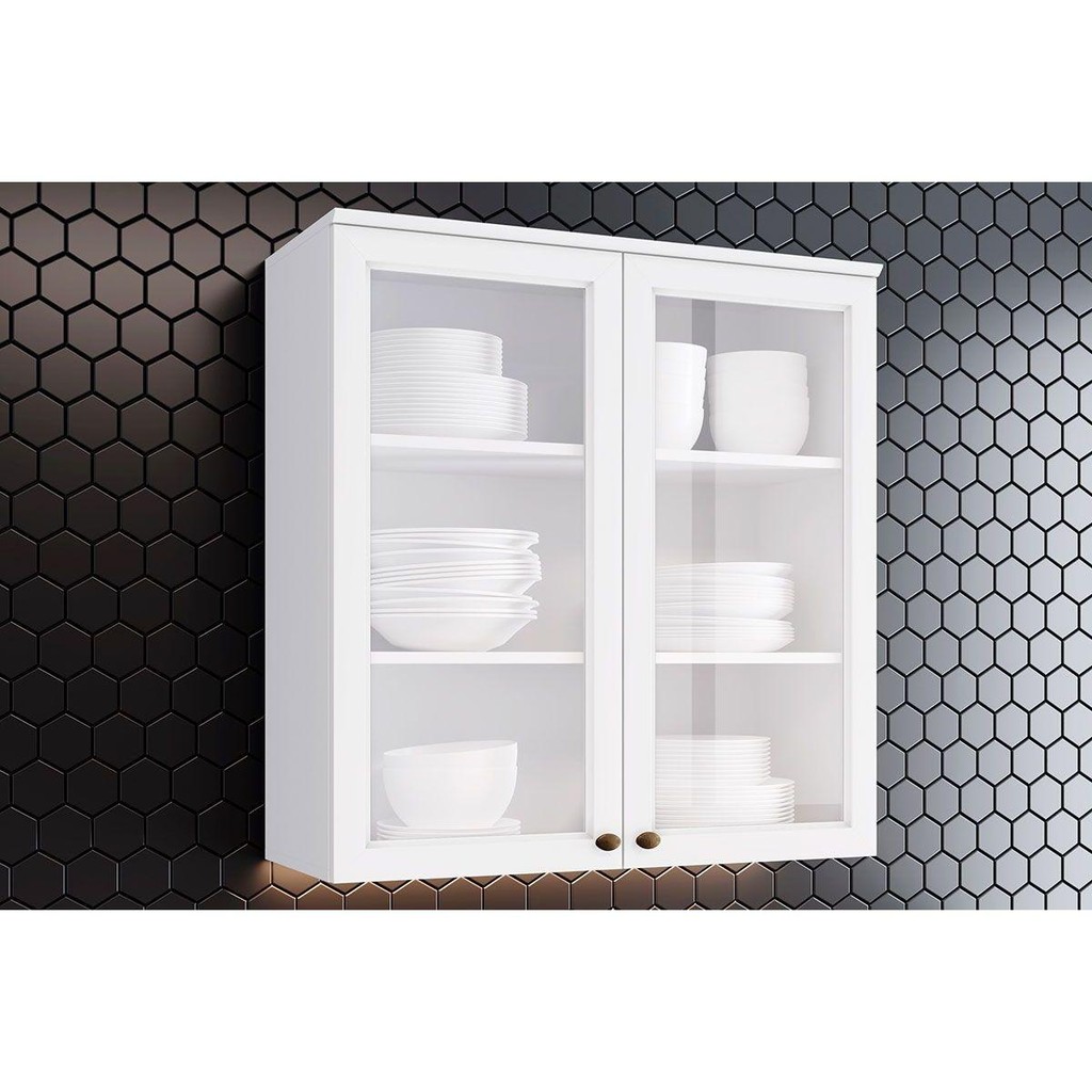 Módulo Cozinha Henn Americana Armário 2 Portas de Vidro 80cm Branco
