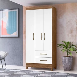 Guarda Roupa Solteiro Ambiente Lima 3 Portas Naturale Branco - Moval