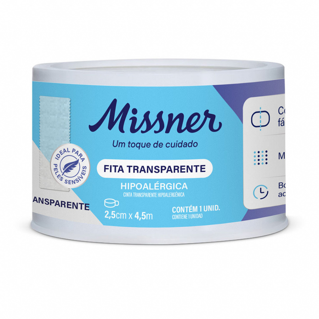 Fita Transparente Hipoalérgica 2,5cm x 4,5m Missner