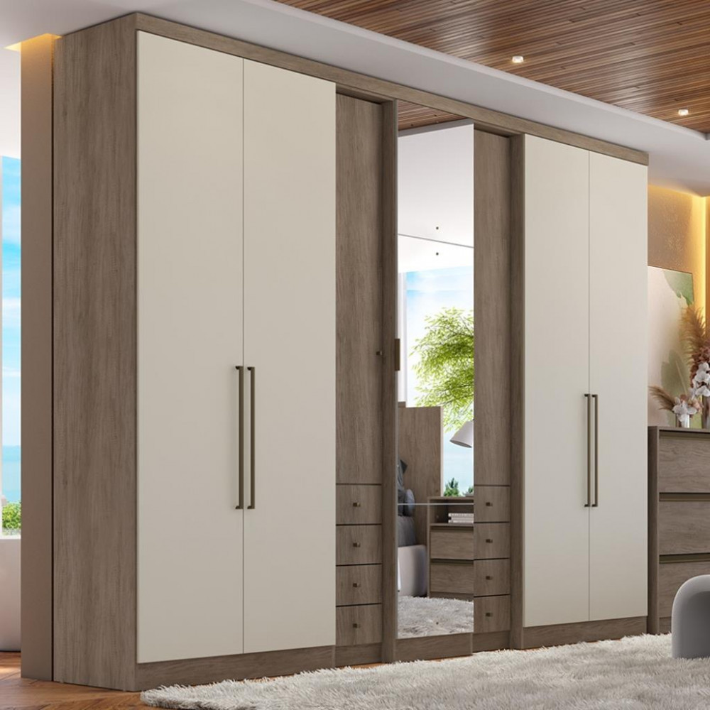 Guarda Roupa Casal com Espelho 7 Portas 8 Gavetas Absolut Glass THB em Oferta na Shopee