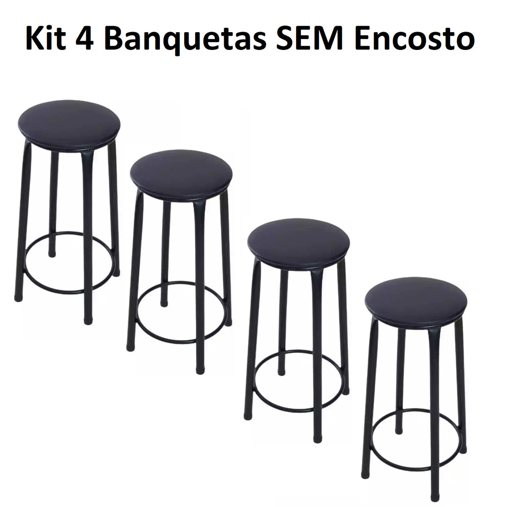 Kit 4 Banqueta Alta Banco Bistro Tubo Preto Cozinha Área Gourmet 70cm Altura