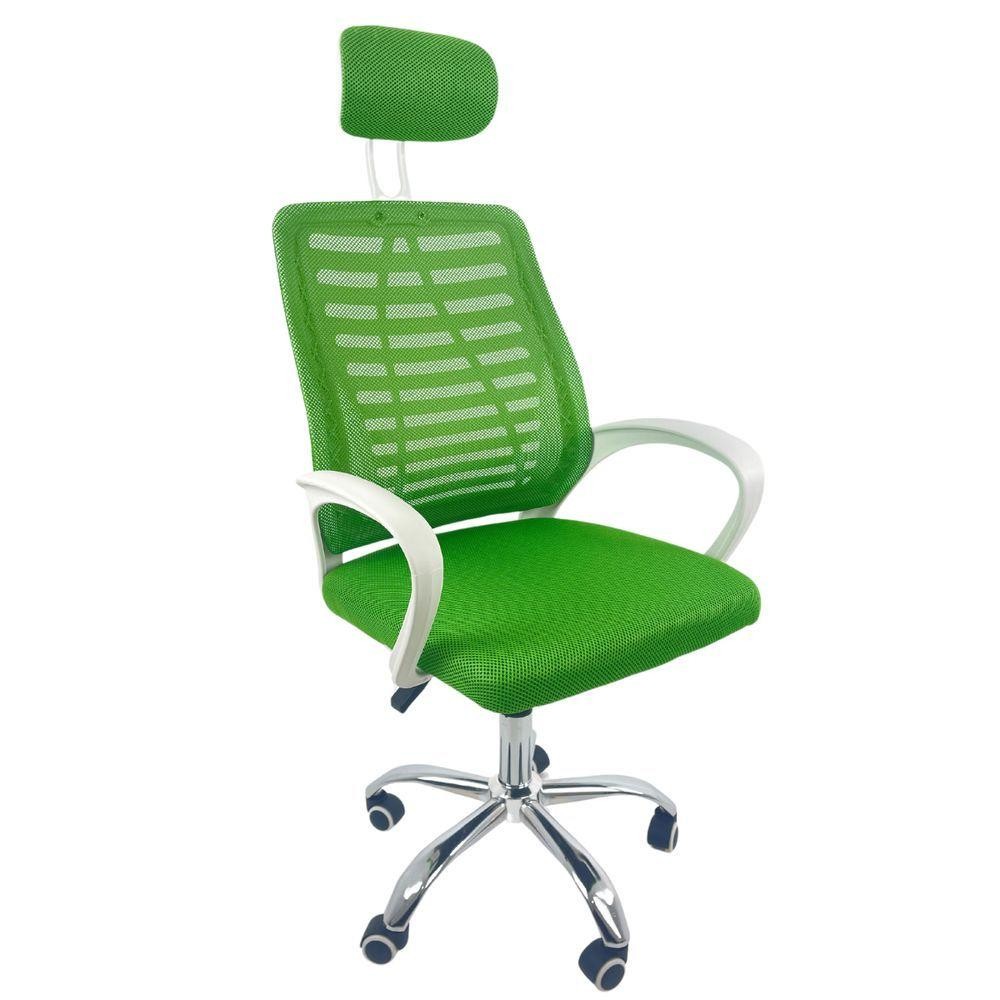 Cadeira Escritório Diretor Tela Mesh Com Encosto De Cabeça Verde E Branco - Home & Living