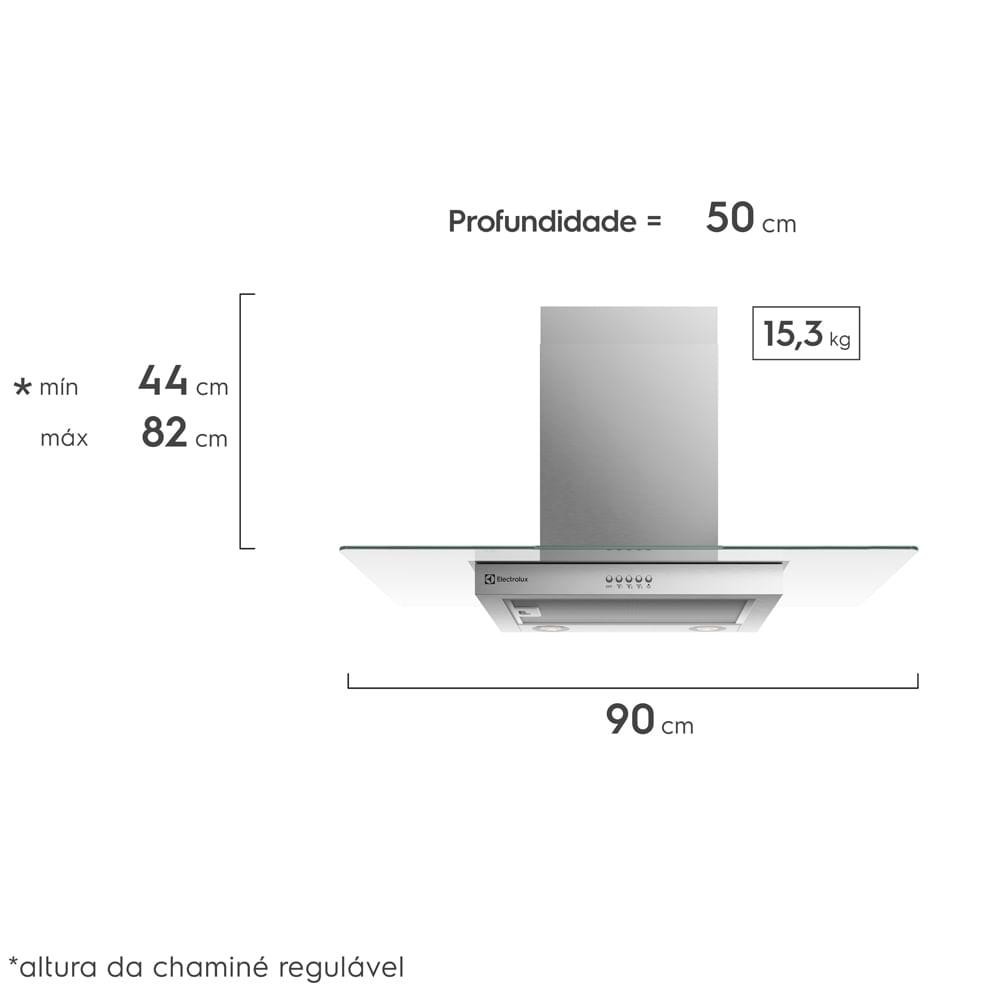 Detalhes do Coifa de Parede Electrolux 90cm de Vidro Efficient com Luz de Led (CE9VX)