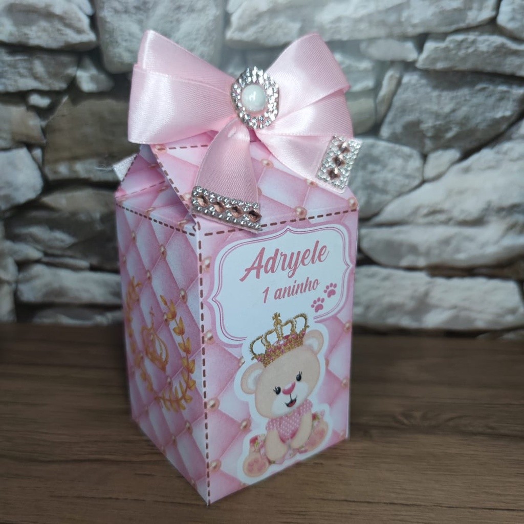 20 Caixinhas Milk Personalizada - Lembrancinha de Festa (Ursinha Princesa)