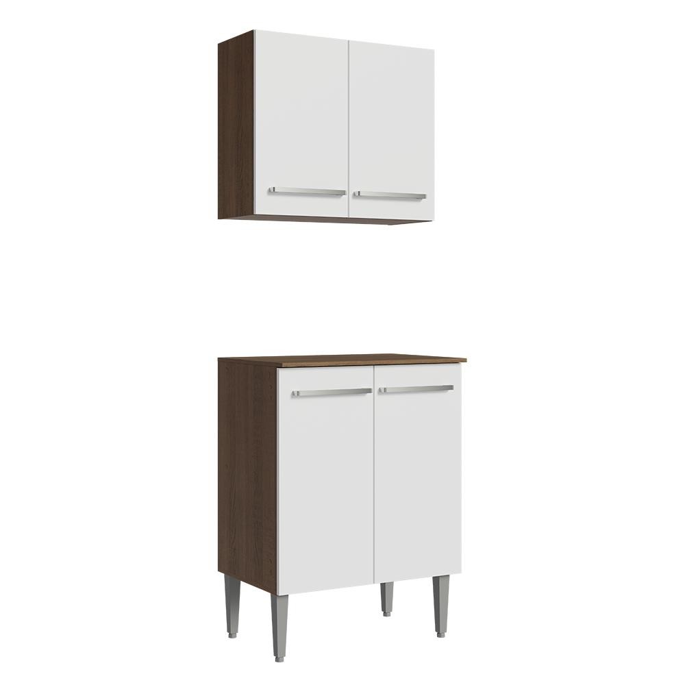 Kit com Armário Aéreo e Balcão 64cm Rustic/Branco Emilly Madesa em Oferta na Shopee