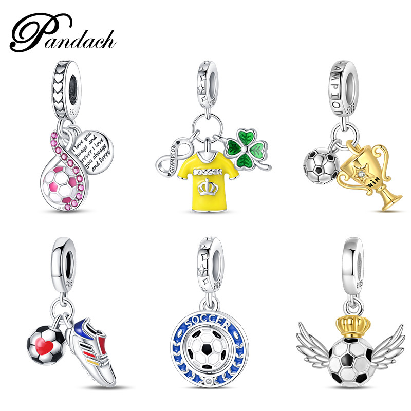 925 prata esterlina série de futebol troféu botas de futebol compatível com pulseira Original pingente jóias