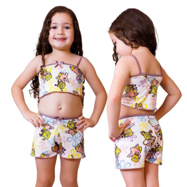 Baby Doll Infantil Pijama Menina Roupa de Dormir Sortido Conjunto Short Verão Alcinha Estampado Confortável
