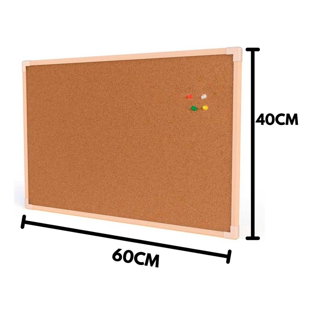 Quadro De Aviso Cortiça 60X40cm Moldura Madeira Mural Fotos Escritório Lembretes
