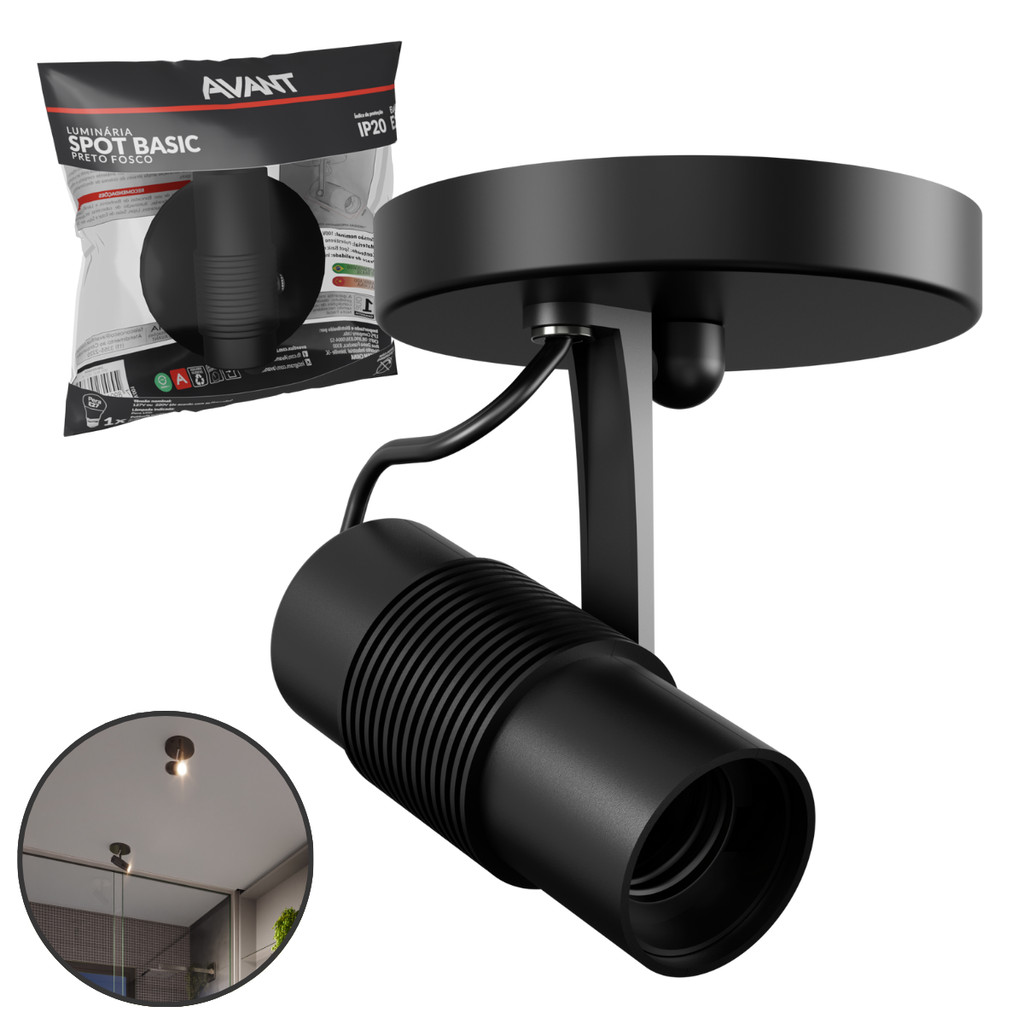 Spot De Sobrepor Basic Para 1 Lâmpada Preto Base E27 Avant em Oferta na Shopee