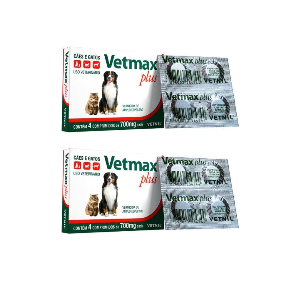 02 Vermífugo Cães e Gatos Vetmax Plus 4 Comprimidos Vetnil em Oferta na Shopee