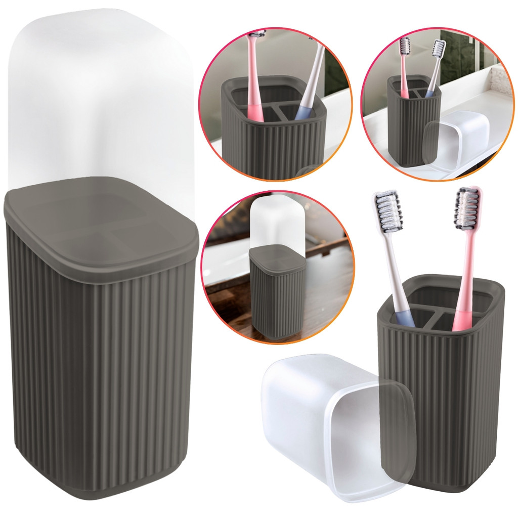 Porta Escova Dental De Pia Plástico Quadrado Com Tampa Moderno Luxo Banheiro Lavabo · foto 2