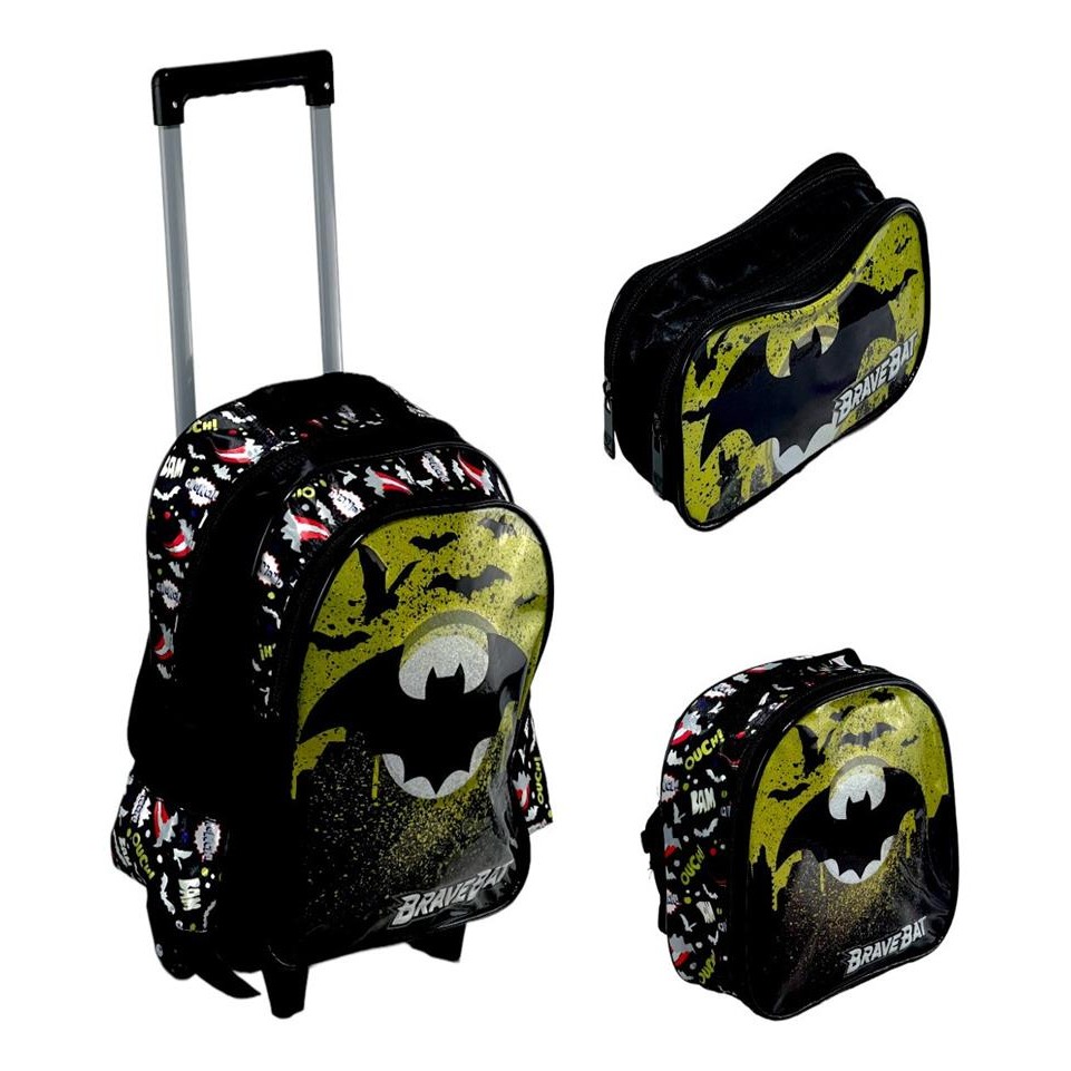 Kit Mochila Rodinhas Escolar Menino Batman Lancheira Yepp