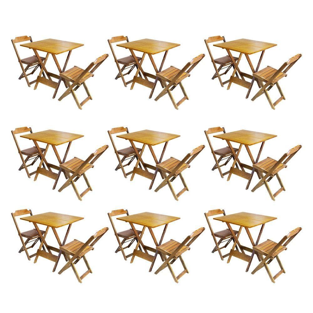 Kit 9 Conjuntos De Mesa Dobravel Com 2 Cadeiras De Madeira 70X70 Para Restaurante E Bar - Mel