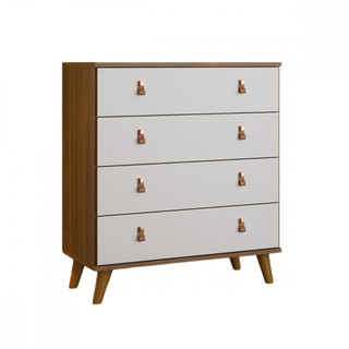 Cômoda Encanto 4 Gavetas Nogal com Branco Brilho Batrol em Oferta na Shopee