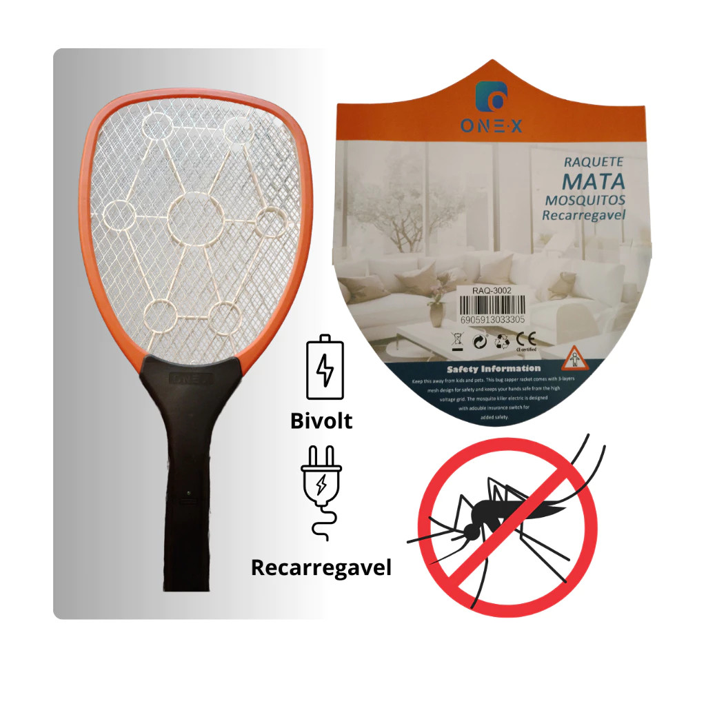 Raquete Elétrica Mata Mosquito Recarregável Bivolt 110/220V - Elimina Pernilongos e Insetos