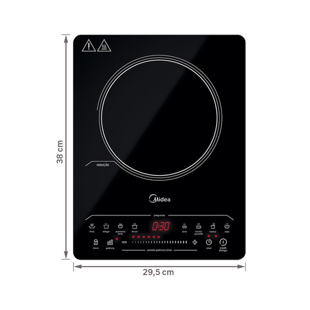 Cooktop de Indução Midea Painel Touch Portátil 1 Boca Portátil Preto - Home Appliances