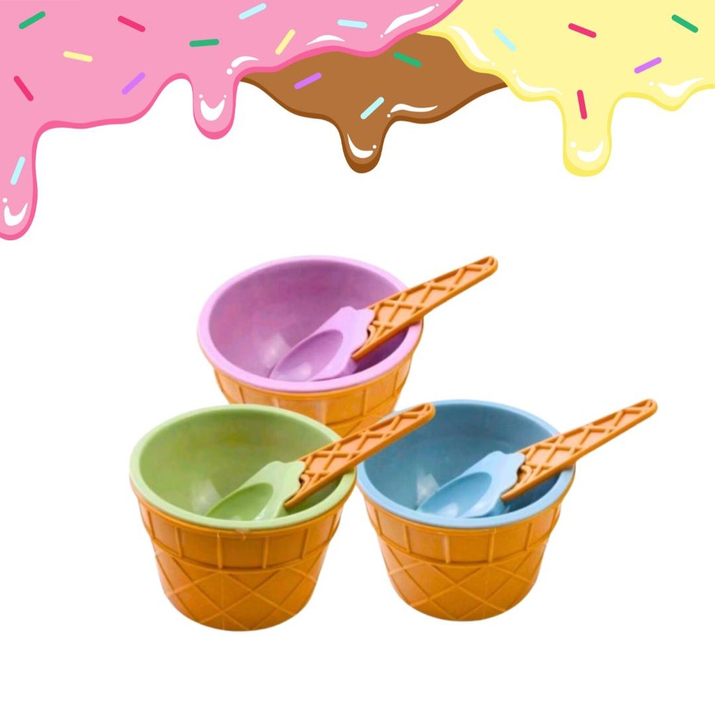 Kit 3 Tigelas Pote Para Sorvete Casquinha Com Colher 200Ml
