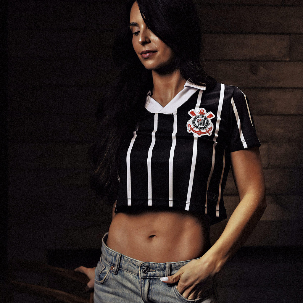 Camisa Cropped Corinthians Torcedora Feminina Oficial em Oferta na Shopee