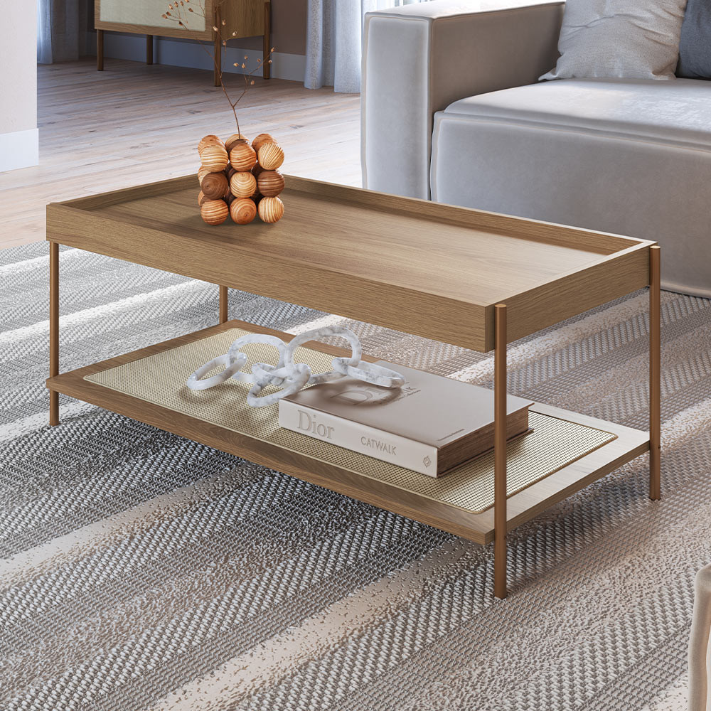 Mesa de Centro Para Sala de Estar Industrial Indy A03 Hanover Dourado - Lyam Decor