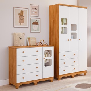 Quarto de Bebê Completo com Guarda Roupa 3 Portas Cômoda Uli 4 Gavetas 100% MDF em Oferta na Shopee