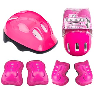 Kit Proteção Infantil Rosa Capacete Cotoveleiras Joelheiras Patins Skate Bicicleta Rollers Fenix em Oferta na Shopee