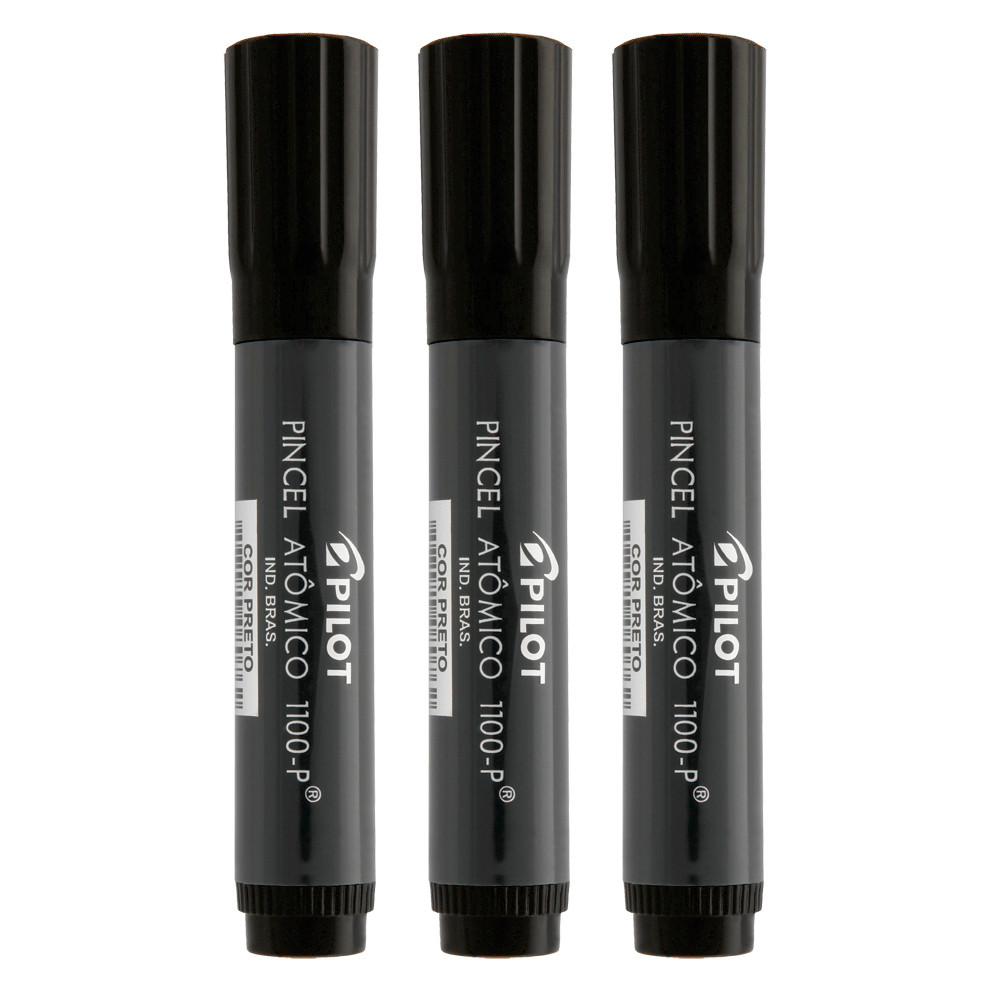 Kit Pincel Atômico Canetão Pilot 1100-P Preto 3 Unidades