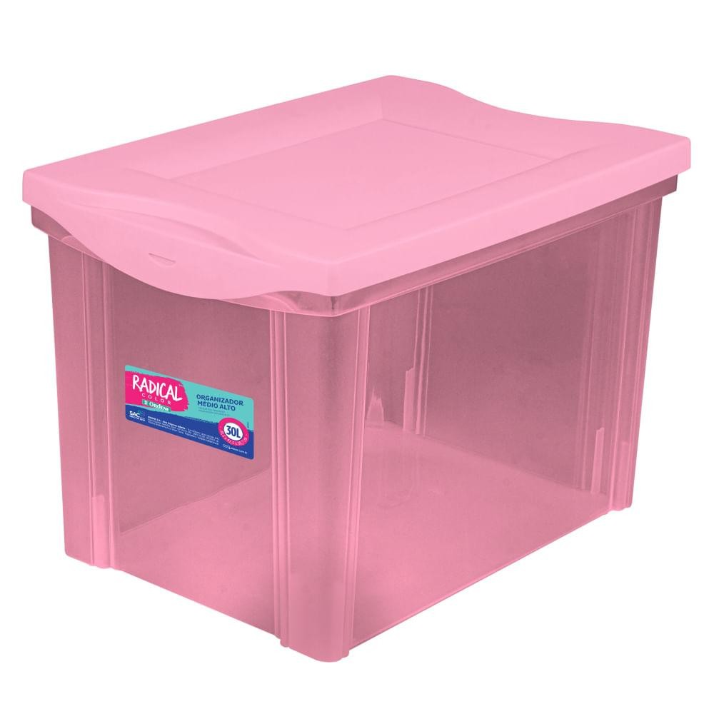 Caixa Organizadora Plástica Alta Rosa 30L Radical Color Ordene - Home & Living