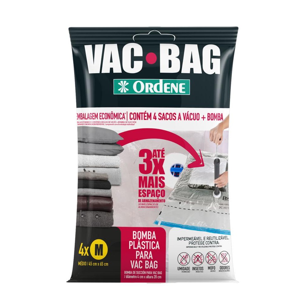 Kit de Saco a Vácuo Organizador 4 Médios 45x65cm Transparente Vac Bag Ordene + Bomba de Ar em Oferta na Shopee