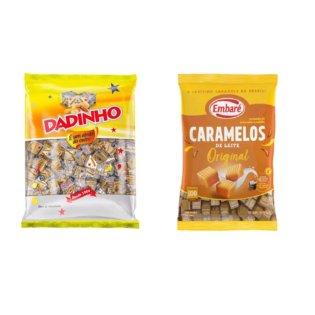 Kit Bala Dadinho de Amendoim 600g Dizioli + Bala de Leite Caramelo 600g Embaré - Doce