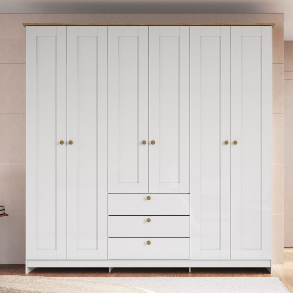 Guarda-roupa 6 Portas e 3 Gavetas Americano 6 Portas em Oferta na Shopee