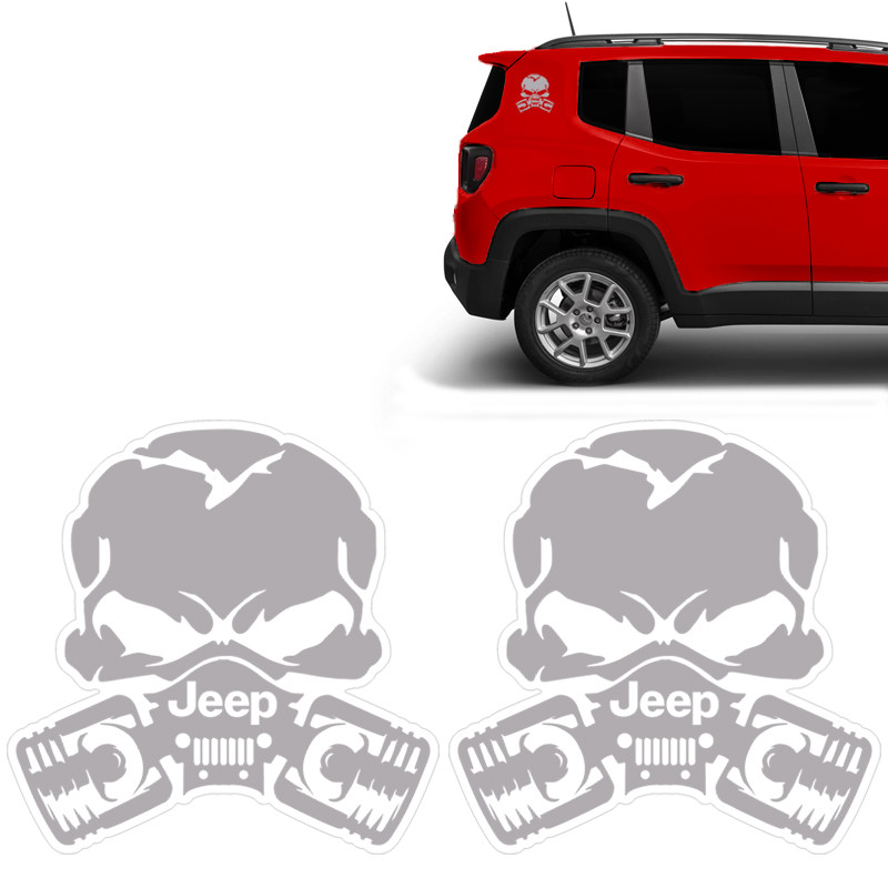 Par Adesivos Caveira Jeep Cinza Emblema Lateral Decorativo