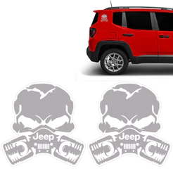 Par Adesivos Caveira Jeep Cinza Emblema Lateral Decorativo