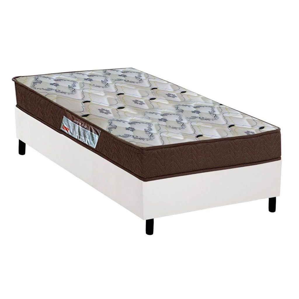 Cama Box Solteiro: Colchão Espuma Ortobom D45/EP Anatômico Fort Tech ISO 150 + Base CRC Suede White(88x188) - Home & Living