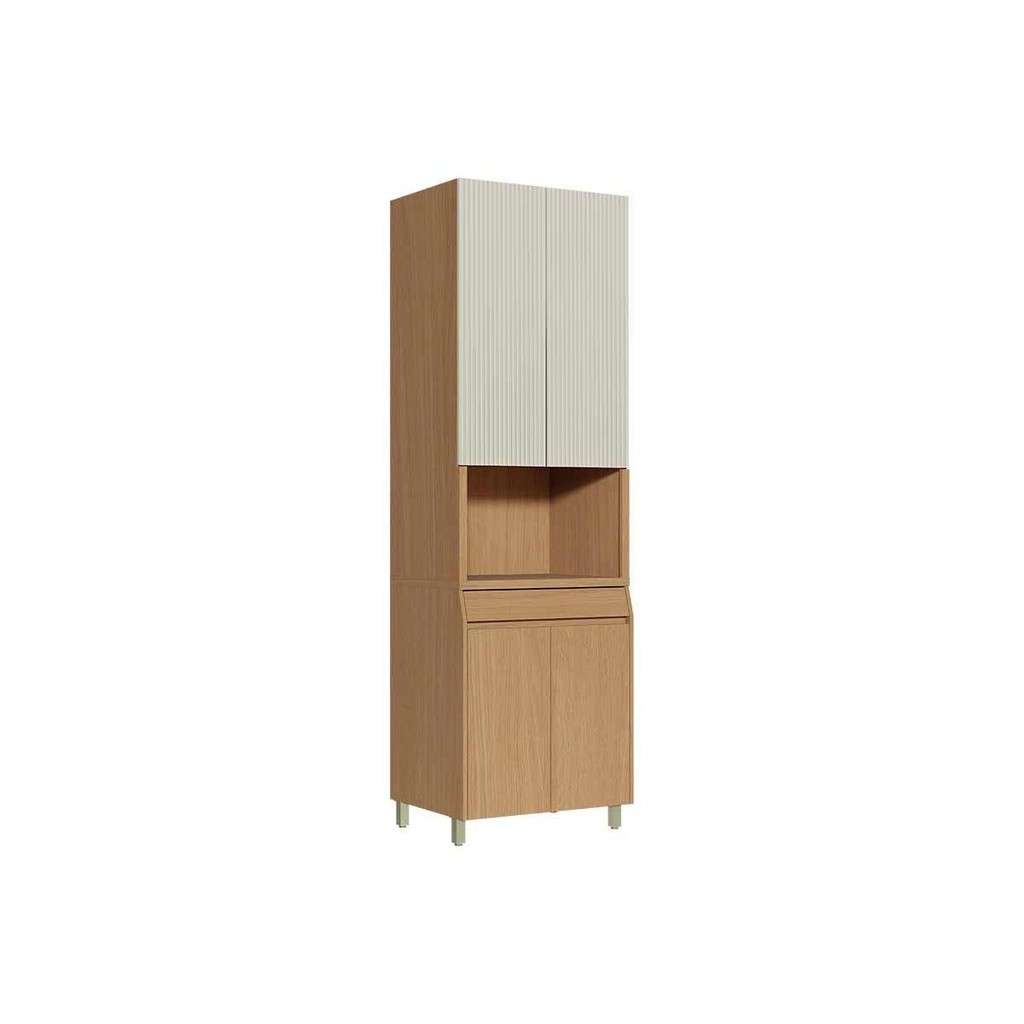 Cozinha Modulada Nesher Simone Mendes Paneleiro Simone Mendes c/ 4 Portas e 1 Gaveta 70cm Carvalho/Cinza - Nesher - Home & Living