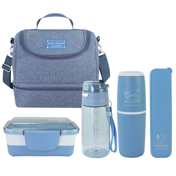 Kit de Bolsa Térmica 2 Compartimentos,  Marmita e Garrafa, Porta Talher e Porta Escova Jacki Design em Oferta na Shopee