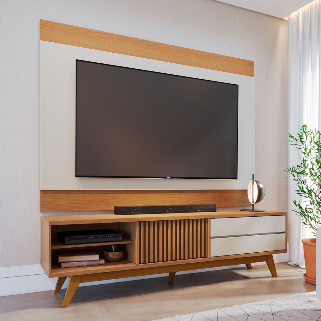 Rack com Painel para TV Até 75 Polegadas Bellaria 1 Porta 2 Gavetas - Pnr Móveis