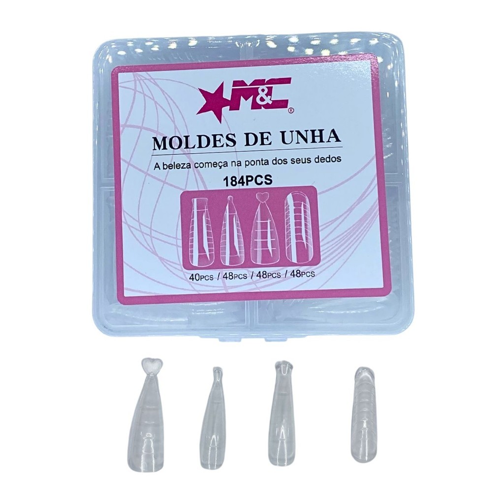 Molde F1  M&C 184 unidades - Unhas Formatos Stilleto Quadrado Bailarina Almond em Oferta na Shopee
