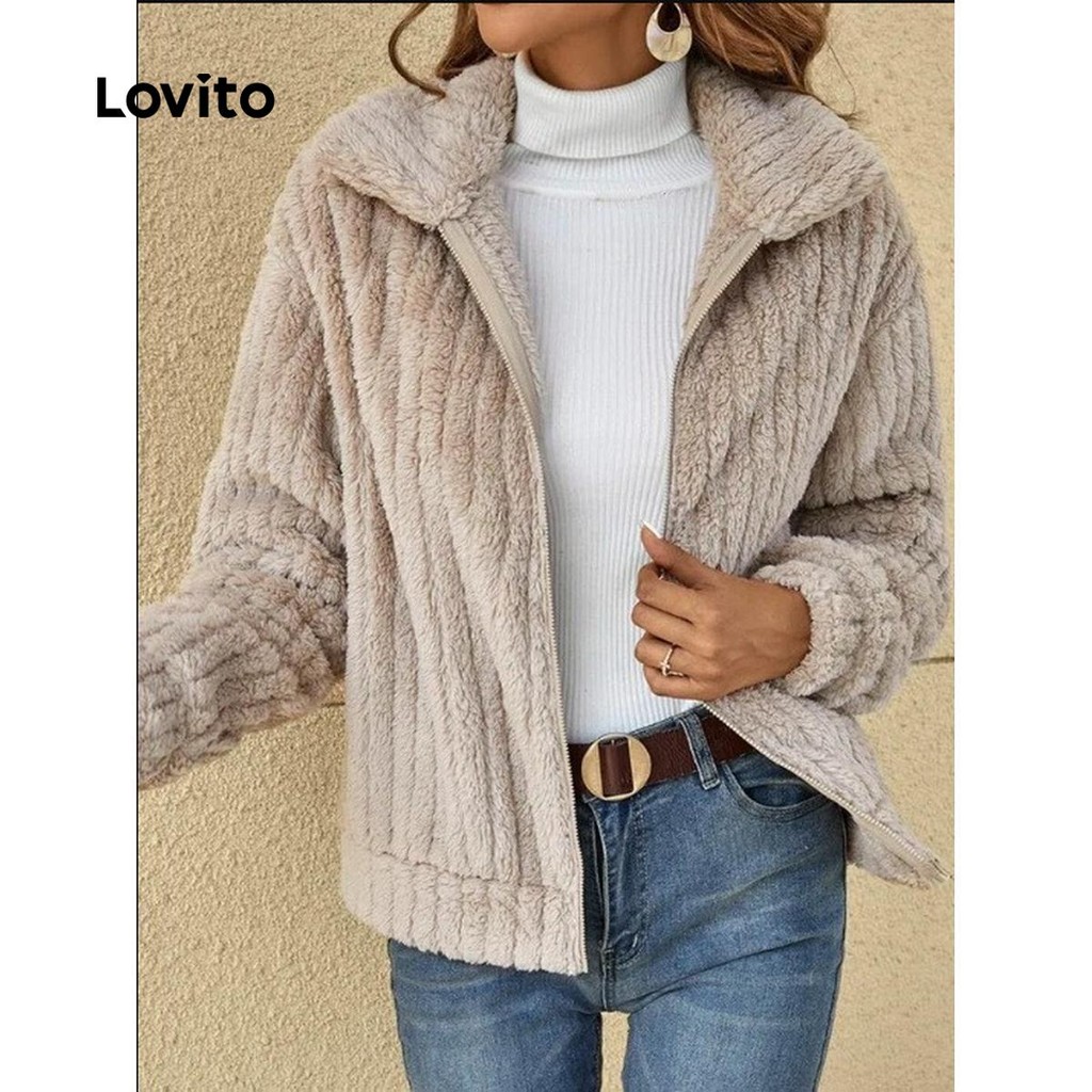 (Trendy) Lovito Casaco Casual com zíper liso para mulheres LNL101608 - Women Clothes