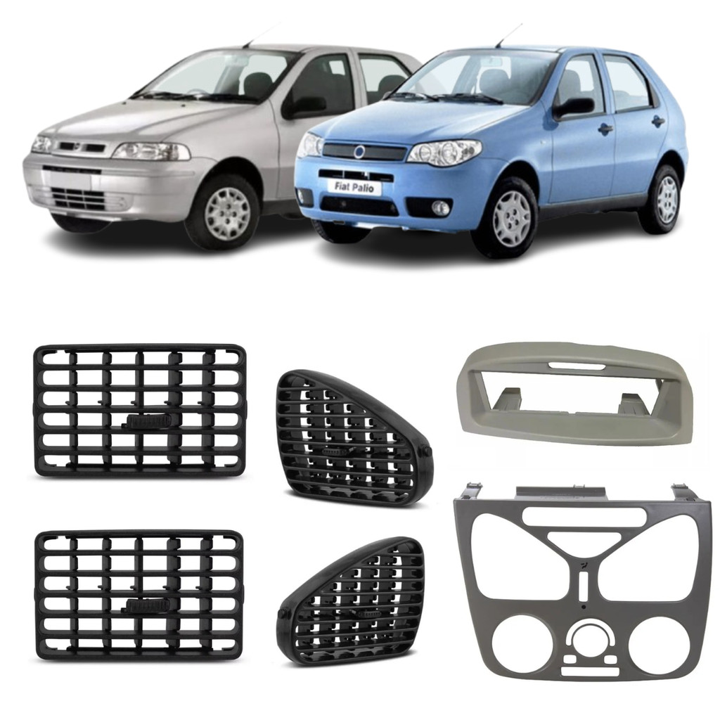 KIT CENTRAL PALIO COM MOLDURA RADIO RELOGIO AR CONDICIONADO COM DIFUSORES 2001 2002 2003 2004 2005 2006 ATÉ 2011