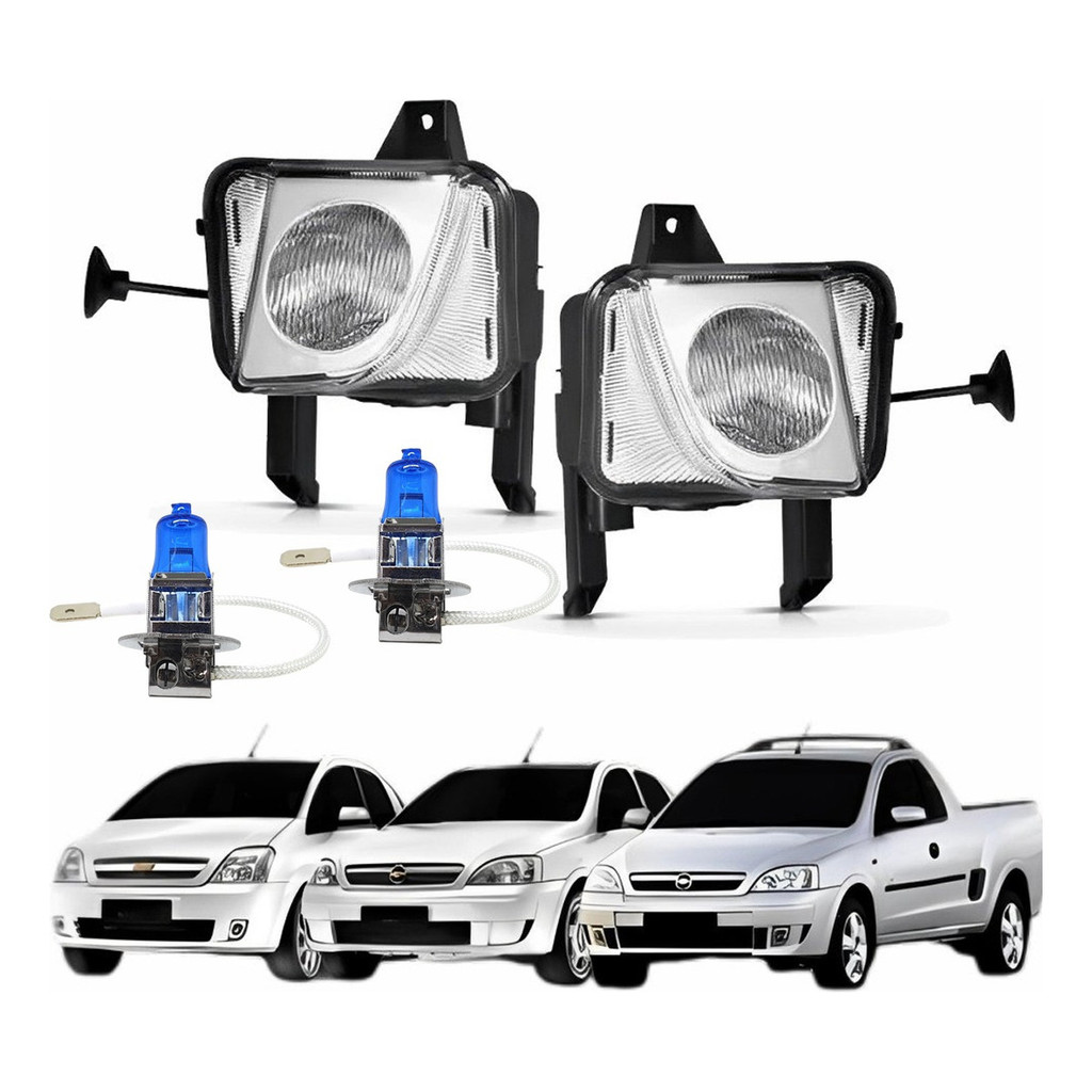KIT PAR FAROL AUXILIAR NOVO CORSA / MERIVA 2003 2012 / MONTANA 2003 2010 LD/LE + LÂMPADA H3 SUPER BRANCA em Oferta na Shopee