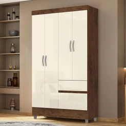 Guarda Roupa Solteiro 103cm Com 4 Portas Ideal Imbuia/Champanhe - Vila Rica